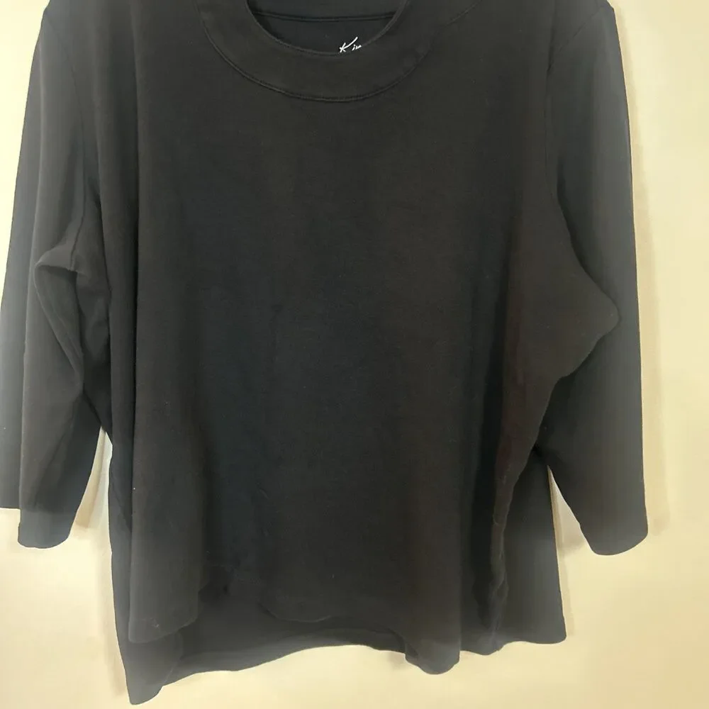 Kim Rogers Womens 2X Black 3/4 Sleeve Scoop Neck T Shirt 100% Cotton - Picture 4 of 7